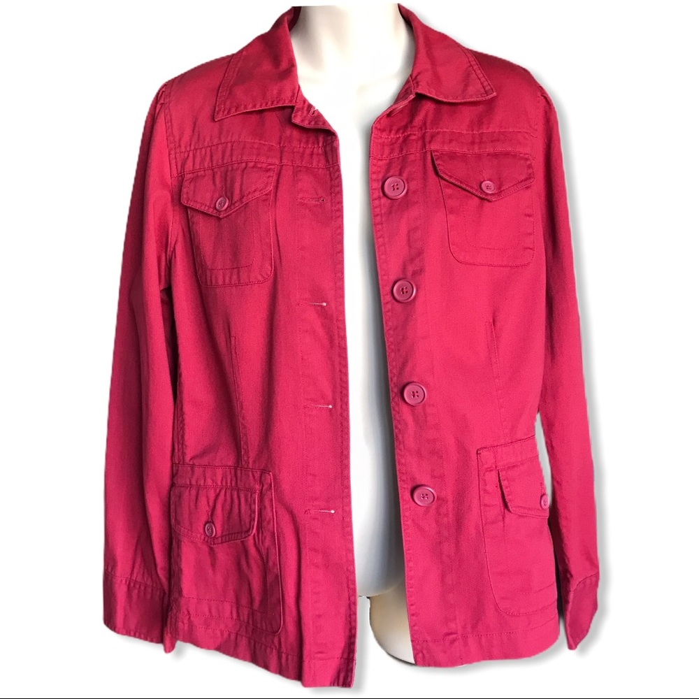 CAbi #208 Cranberry Red Cotton Jacket Style - M